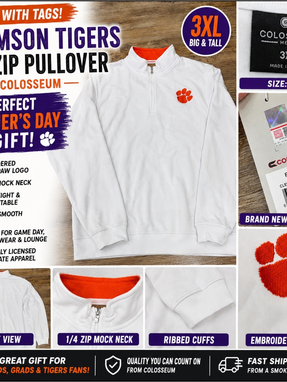Colosseum White Pullover Tagged 3XL